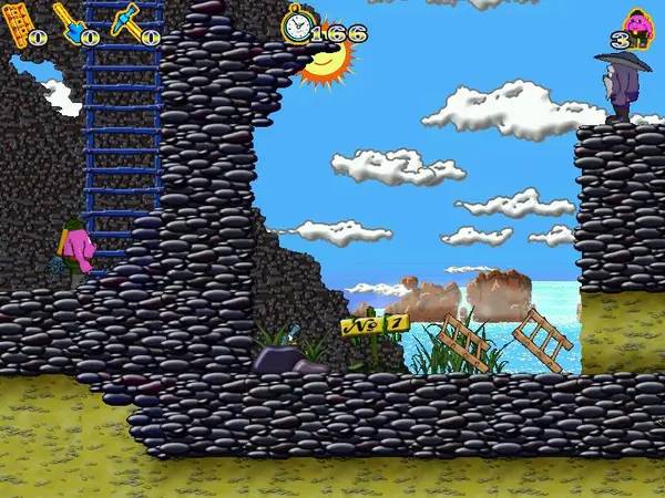 Кадр с взаимодействием персонажа и объекта в Киркоп  Путешествие к центру Земли