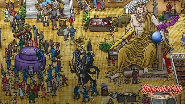 Кадр с взаимодействием персонажа и объекта в Labyrinth City  Pierre the Maze Detective