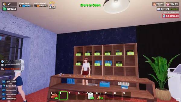 Кадр с взаимодействием персонажа и объекта в Laundry and Supermarket Simulator