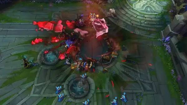 Кадр с взаимодействием персонажа и объекта в League of Legends