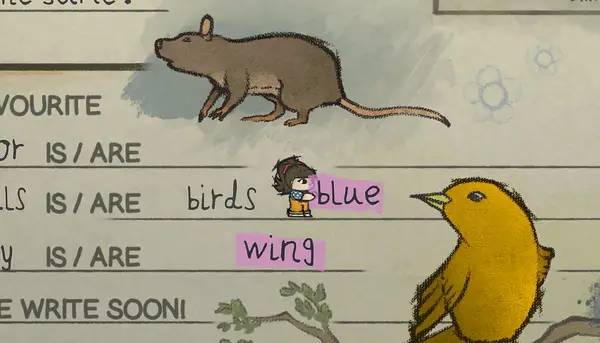 Кадр с взаимодействием персонажа и объекта в Letters - a written adventure