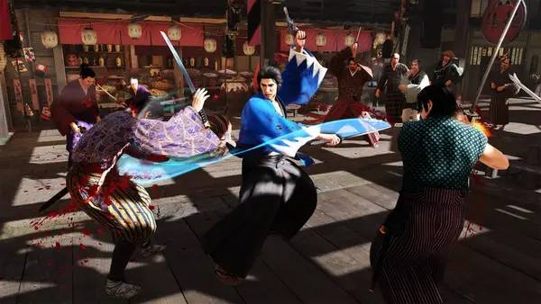 Кадр с взаимодействием персонажа и объекта в Like a Dragon  Ishin!   Лицензия