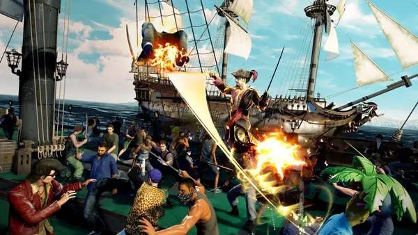 Кадр с взаимодействием персонажа и объекта в Like a Dragon  Pirate Yakuza in Hawaii