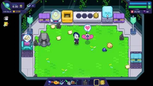 Кадр с взаимодействием персонажа и объекта в Little-Known Galaxy