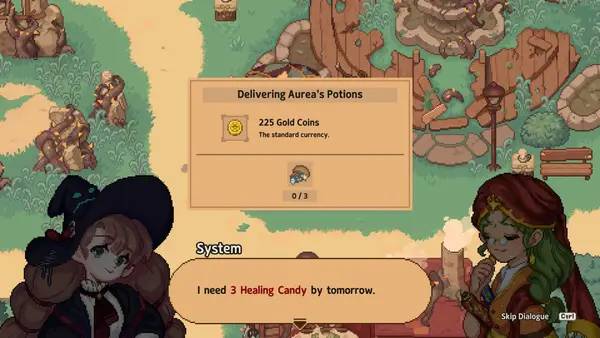 Кадр с взаимодействием персонажа и объекта в Little Witch in the Woods