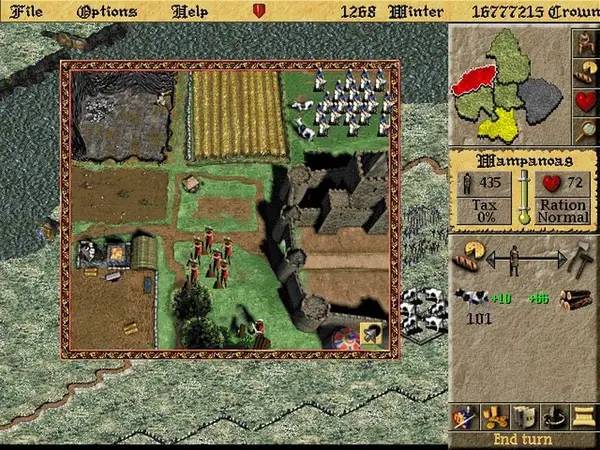 Кадр с взаимодействием персонажа и объекта в Lords of the Realm 2