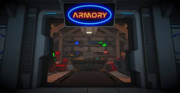 Кадр с взаимодействием персонажа и объекта в Mech League Hunting