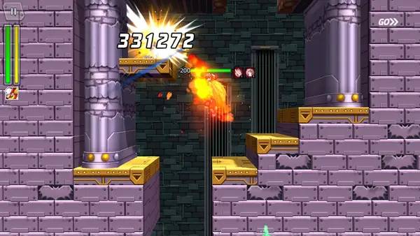 Кадр с взаимодействием персонажа и объекта в MEGA MAN X DiVE Offline