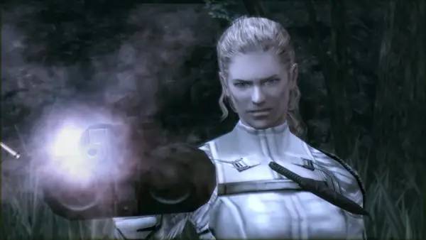 Кадр с взаимодействием персонажа и объекта в Metal Gear Solid 3  Snake Eater