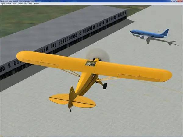 Кадр с взаимодействием персонажа и объекта в Microsoft Flight Simulator 2004 - A Century of Flight