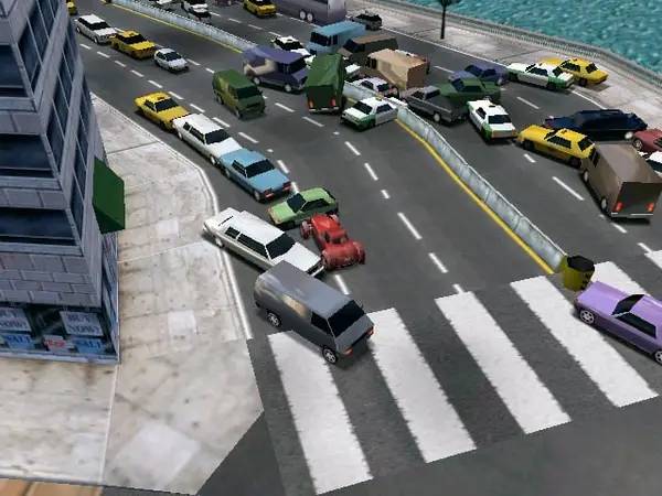 Кадр с взаимодействием персонажа и объекта в Midtown Madness