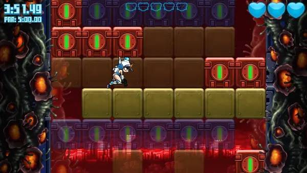 Кадр с взаимодействием персонажа и объекта в Mighty Switch Force! Hyper Drive Edition