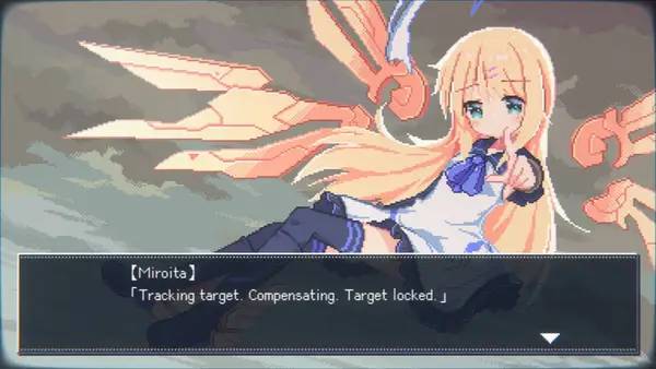 Кадр с взаимодействием персонажа и объекта в Mirage Feathers