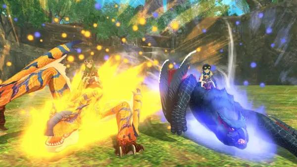 Кадр с взаимодействием персонажа и объекта в Monster Hunter Stories 2  Wings of Ruin