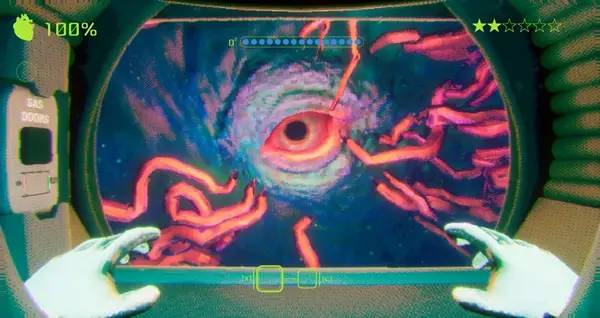 Кадр с взаимодействием персонажа и объекта в Murky Divers