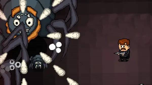 Кадр с взаимодействием персонажа и объекта в Mustache in Hell