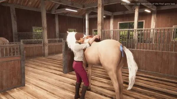 Кадр с взаимодействием персонажа и объекта в My Horse  Bonded Spirits