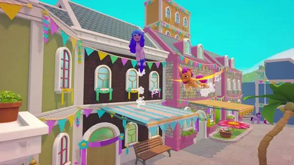 Кадр с взаимодействием персонажа и объекта в My Little Pony  A Zephyr Heights Mystery