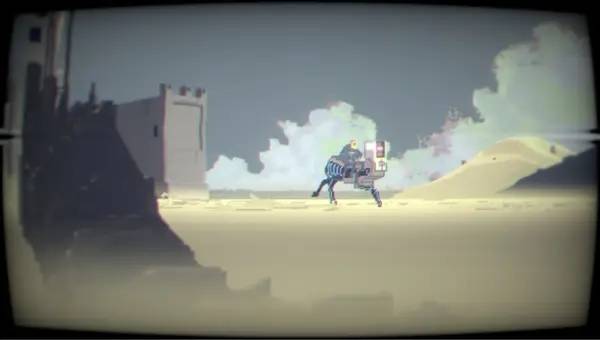 Кадр с взаимодействием персонажа и объекта в Narita Boy