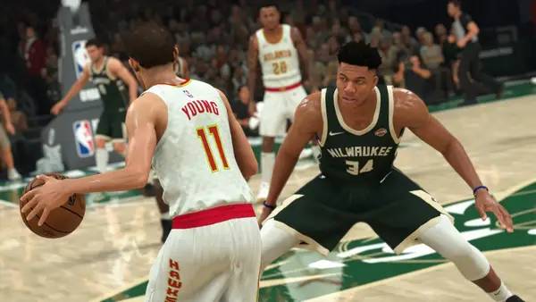 Кадр с взаимодействием персонажа и объекта в NBA 2K21
