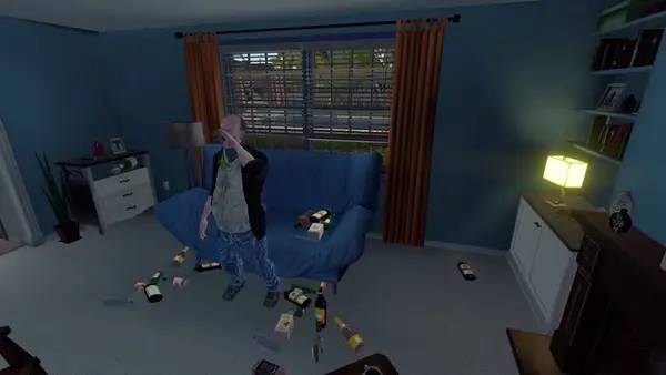 Кадр с взаимодействием персонажа и объекта в Need For Drink