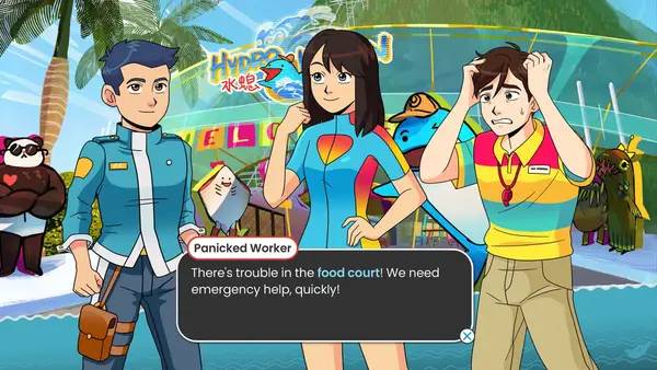 Кадр с взаимодействием персонажа и объекта в Neo Harbor Rescue Squad