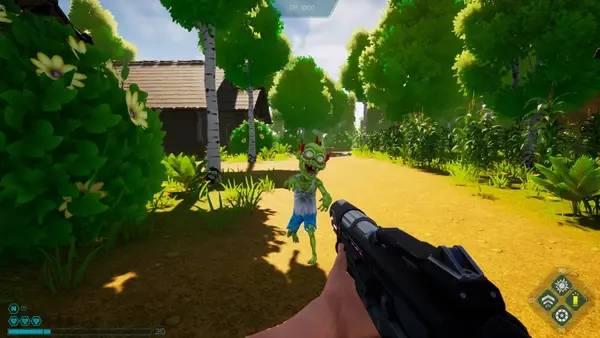 Кадр с взаимодействием персонажа и объекта в Neon Horizon Eclipse