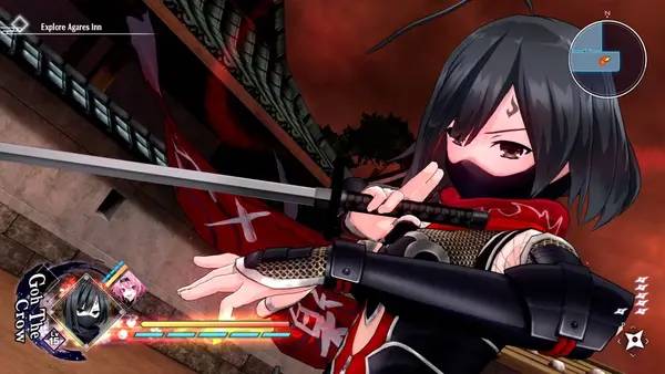 Кадр с взаимодействием персонажа и объекта в Neptunia x SENRAN KAGURA  Ninja Wars