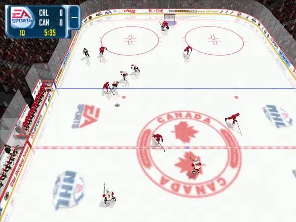 Кадр с взаимодействием персонажа и объекта в NHL 2001