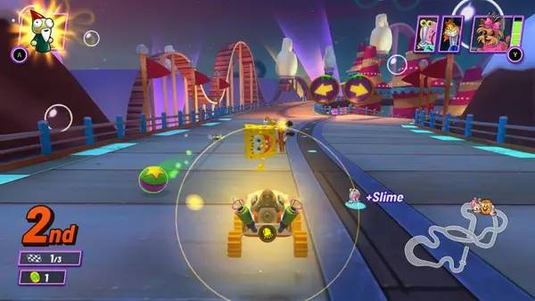 Кадр с взаимодействием персонажа и объекта в Nickelodeon Kart Racers 2  Grand Prix
