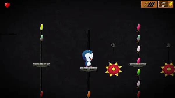 Кадр с взаимодействием персонажа и объекта в Niels Penguin Adventure