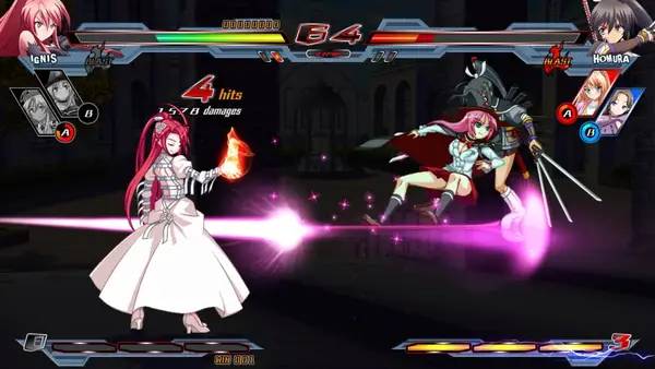 Кадр с взаимодействием персонажа и объекта в Nitroplus Blasterz  Heroines Infinite Duel