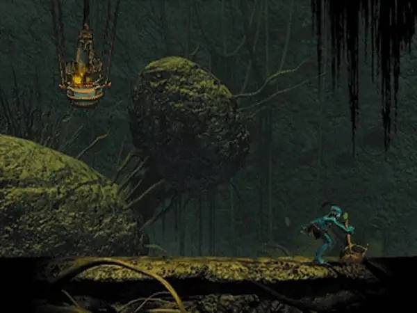 Кадр с взаимодействием персонажа и объекта в Oddworld Abe's Oddysee