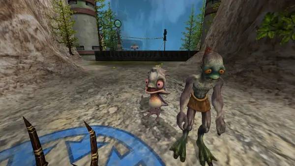 Кадр с взаимодействием персонажа и объекта в Oddworld  Munch's Oddysee