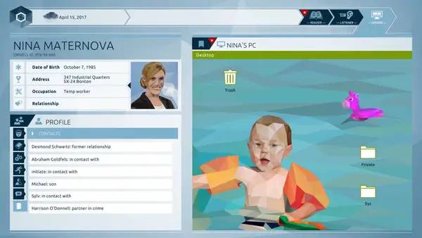 Кадр с взаимодействием персонажа и объекта в Orwell  Keeping an Eye On You