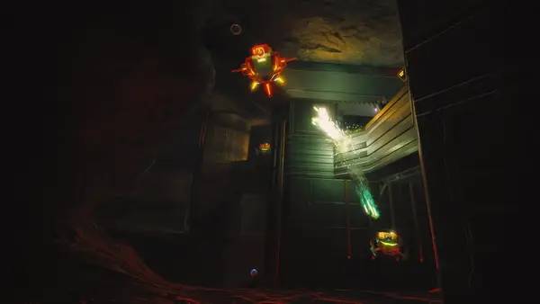 Кадр с взаимодействием персонажа и объекта в Overload