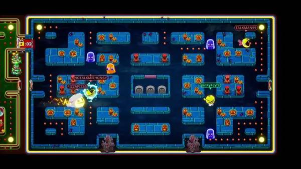 Кадр с взаимодействием персонажа и объекта в PAC-MAN Mega Tunnel Battle  Chomp Champs