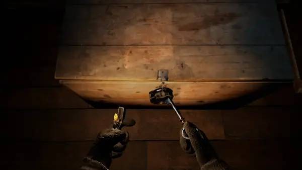 Кадр с взаимодействием персонажа и объекта в PAGAN PEAK VR