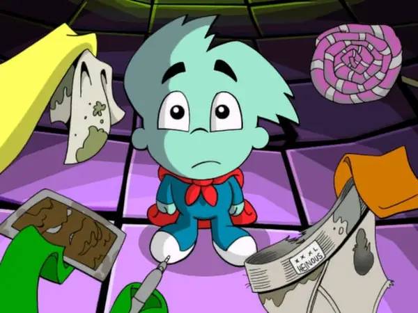 Кадр с взаимодействием персонажа и объекта в Pajama Sam 4  Life Is Rough When You Lose Your Stuff!