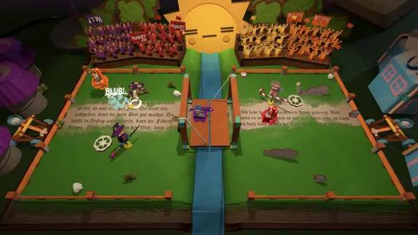 Кадр с взаимодействием персонажа и объекта в Pillowheads  It's Party Time