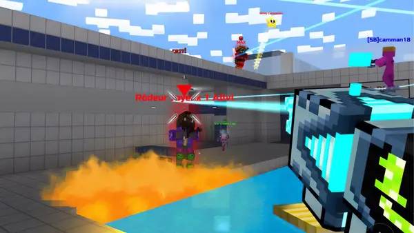Кадр с взаимодействием персонажа и объекта в Pixel Gun 3D  PC Edition