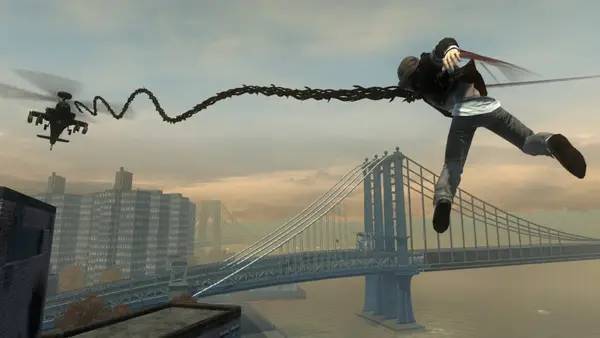 Кадр с взаимодействием персонажа и объекта в Prototype