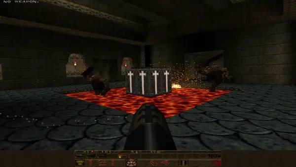 Кадр с взаимодействием персонажа и объекта в Quake The Offering