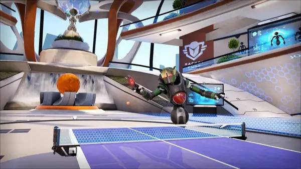 Кадр с взаимодействием персонажа и объекта в Racket Fury  Table Tennis VR