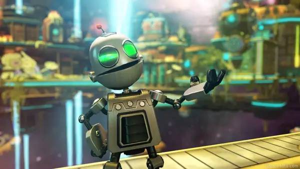 Кадр с взаимодействием персонажа и объекта в Ratchet and Clank  A Crack in Time