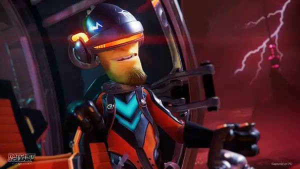 Кадр с взаимодействием персонажа и объекта в Ratchet and Clank  Rift Apart