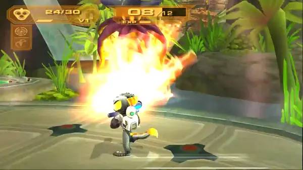 Кадр с взаимодействием персонажа и объекта в Ratchet and Clank  Up Your Arsenal