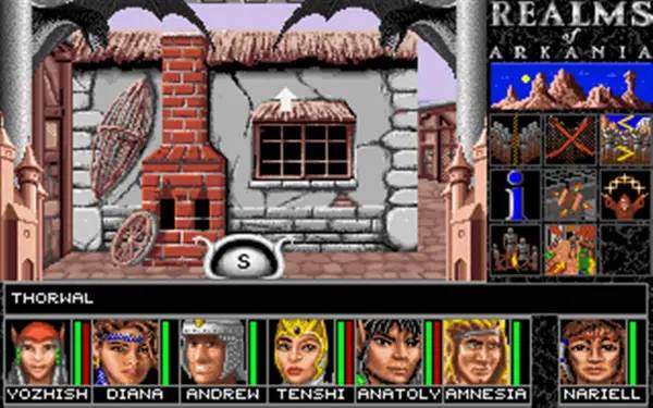 Кадр с взаимодействием персонажа и объекта в Realms of Arkania 1 - Blade of Destiny Classic