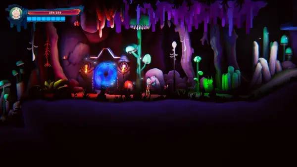 Кадр с взаимодействием персонажа и объекта в Red Goddess  Inner World