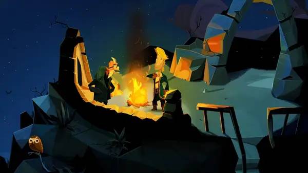 Кадр с взаимодействием персонажа и объекта в Return to Monkey Island